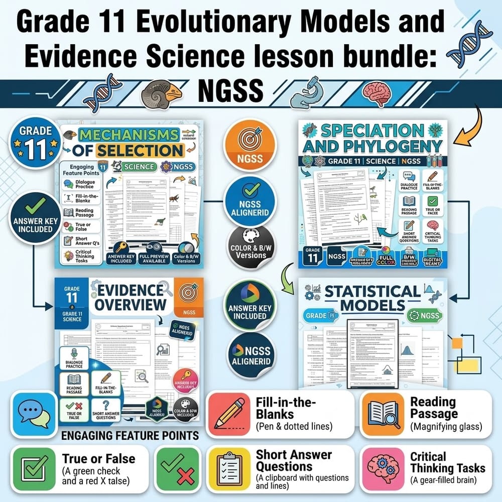 Grade 11 Evolutionary Models and Evidence Science lesson bundle: NGSS — bundle cover