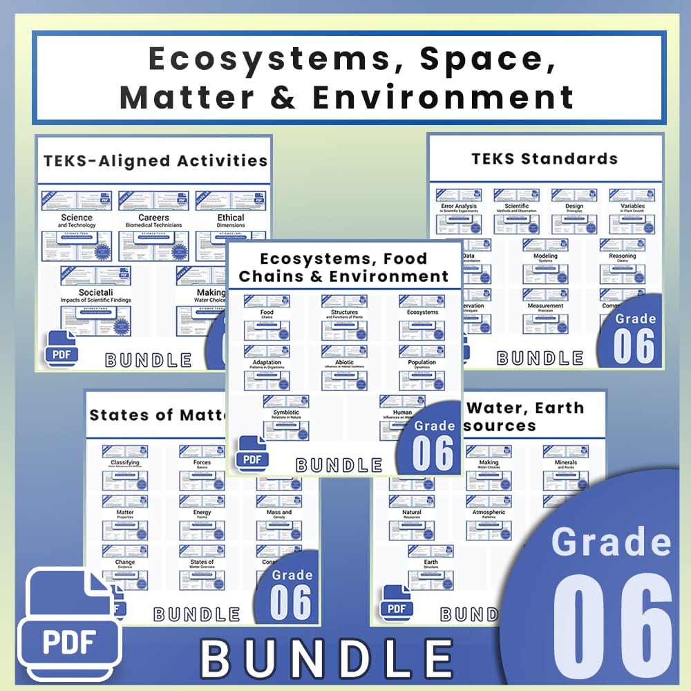 Grade 6 Science Full Year Bundle | Ecosystems, Space, Matter & Environment — bundle cover