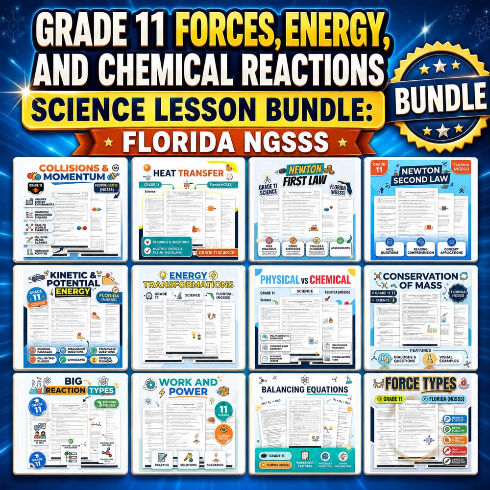 Grade 11 Forces, Energy, and Chemical Reactions Science Lesson Bundle — bundle cover