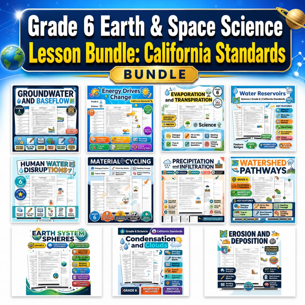Grade 6 Earth & Space Science Lesson Bundle: California Standards — bundle cover