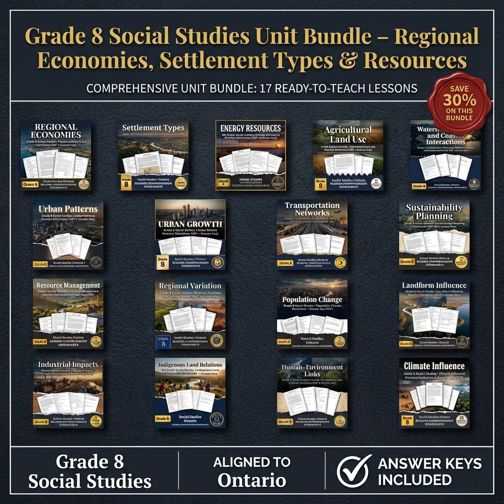 Grade 8 Social Studies Bundle – Regional Economies & Human–Environment Skills — bundle cover