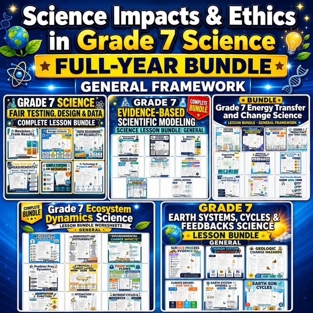 Science Impacts & Ethics in Grade 7 Science Full-Year Bundle: General Framework — bundle cover