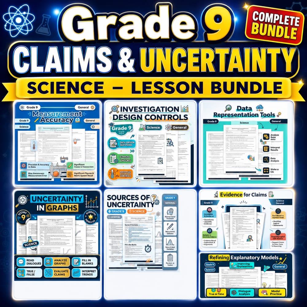 Grade 9 Claims & Uncertainty Science – lesson bundle: General framework — bundle cover