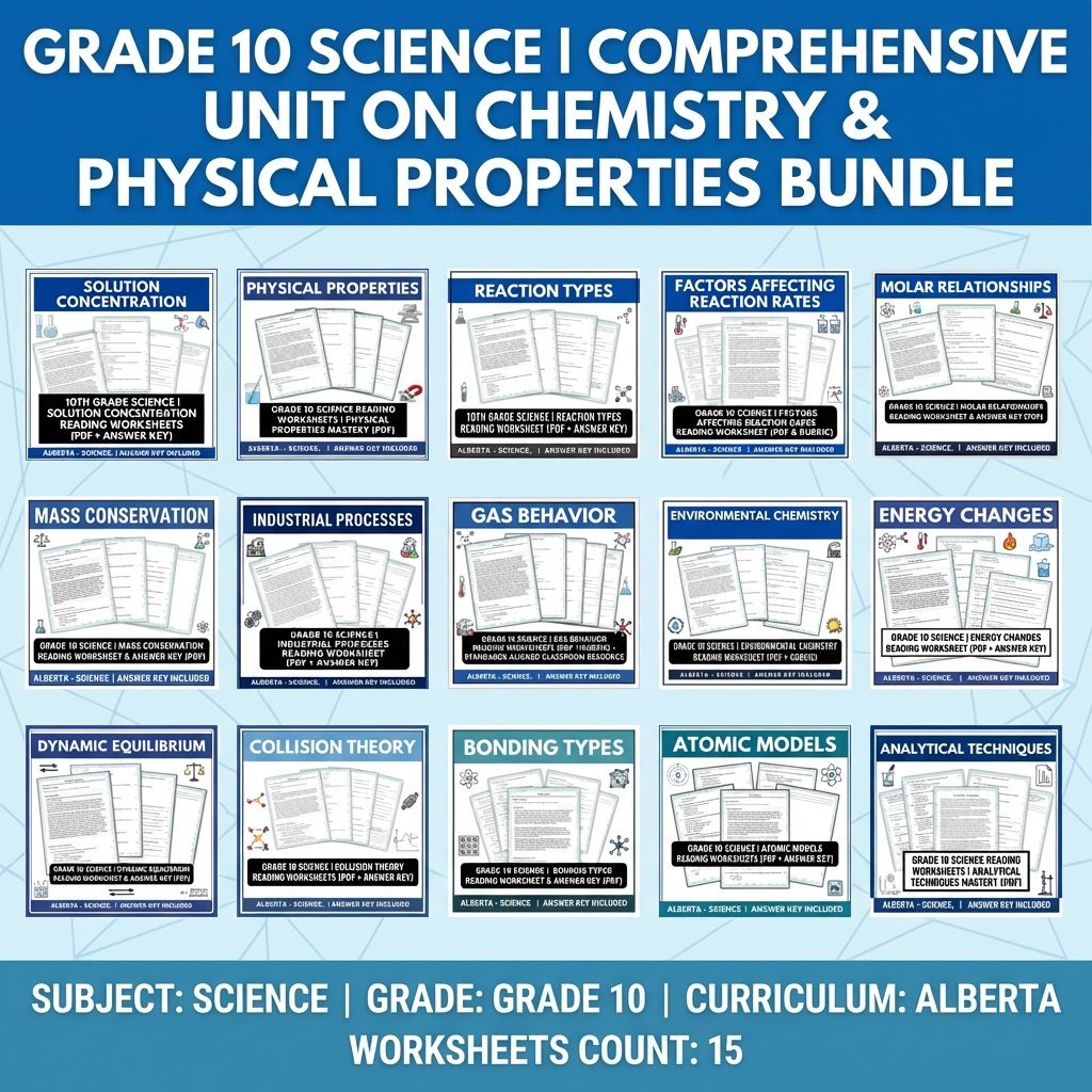 Grade 10 Science Unit Bundle | Chemical Reactions & Properties Worksheets — bundle cover