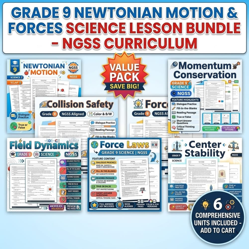 Grade 9 Newtonian Motion and Forces Science Lesson Bundle – NGSS Curriculum — bundle cover