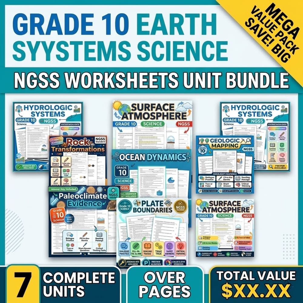 Grade 10 Earth Systems Science Lesson Bundle for NGSS Practice Worksheets — bundle cover