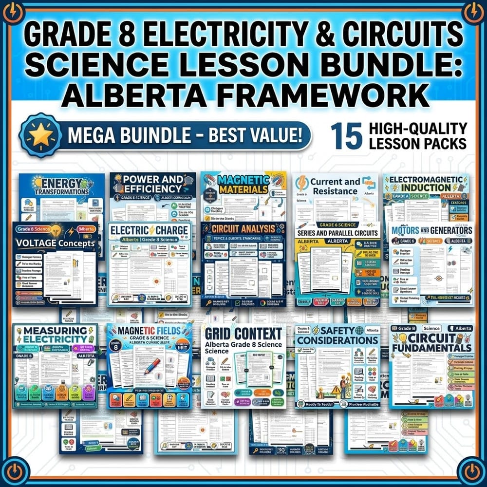 Grade 8 Electricity & Circuits Science Lesson Bundle: Alberta Framework — bundle cover