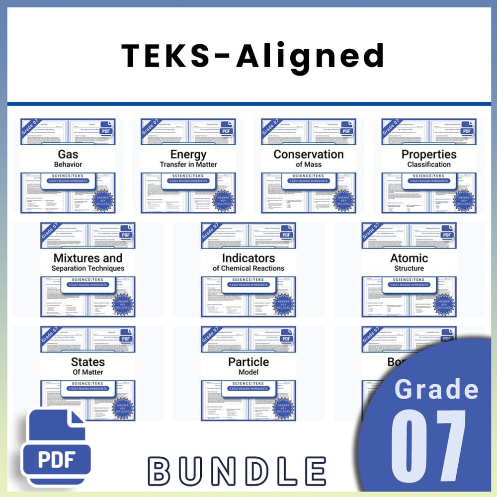 Grade 7 Science Lesson Group: TEKS-Aligned Daily Reading Worksheets — bundle cover