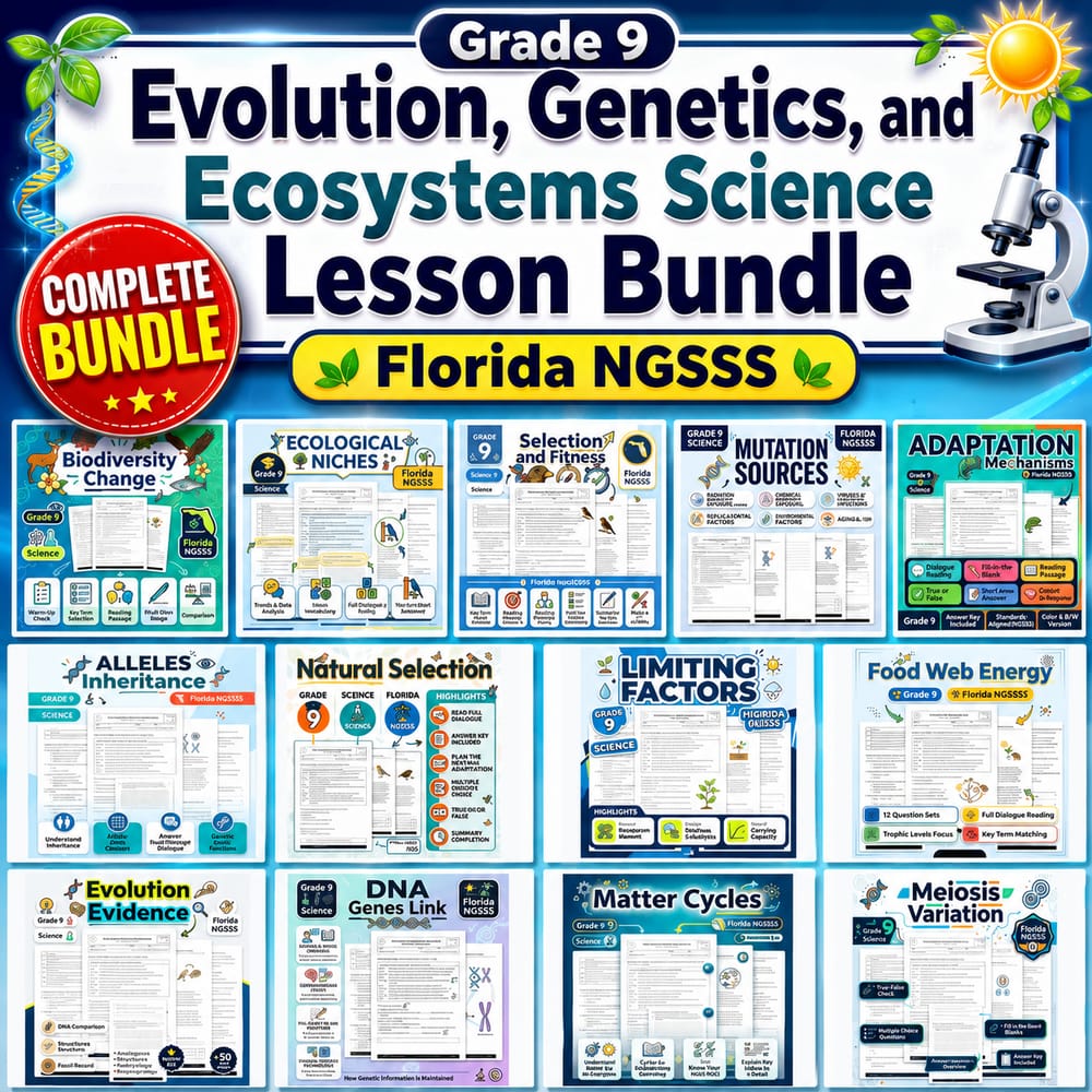 Grade 9 Evolution, Genetics, and Ecosystems Science Lesson Bundle — bundle cover