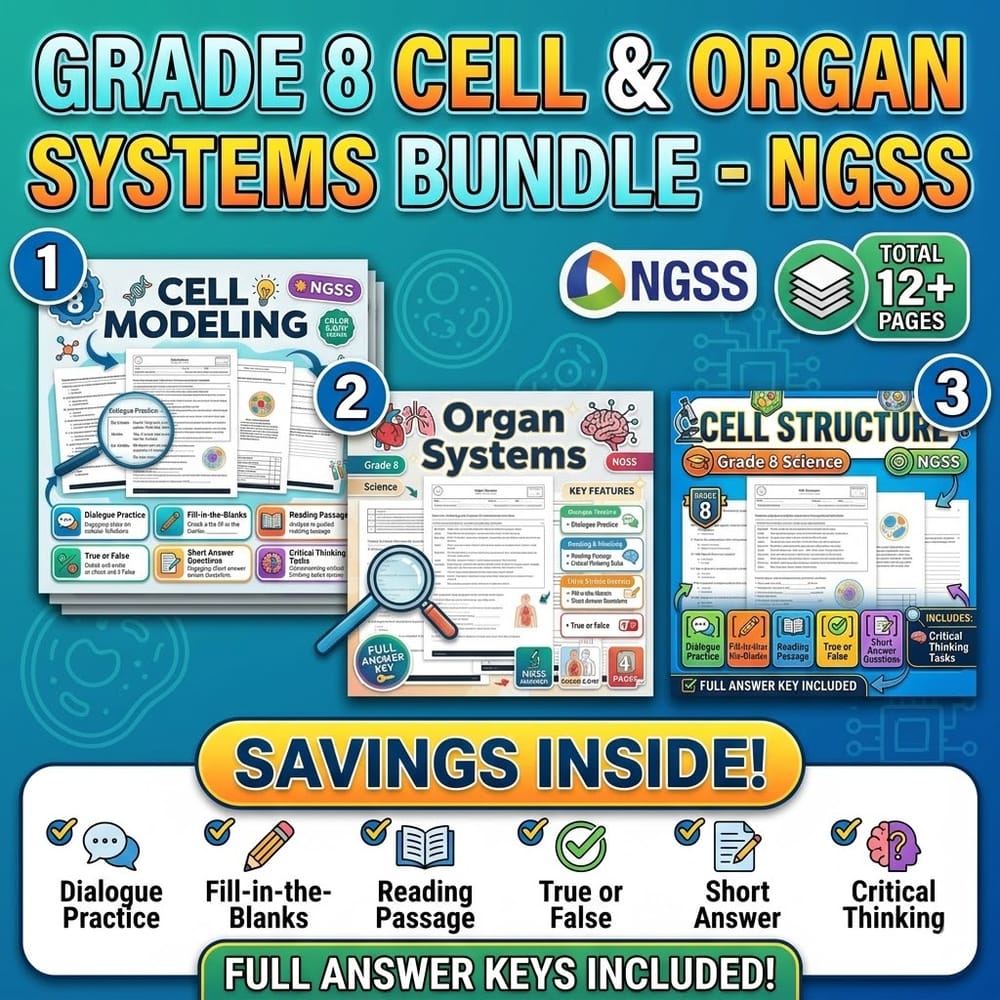 Grade 8 Cell Modeling and Organ Systems Science Lesson Bundle – NGSS — bundle cover