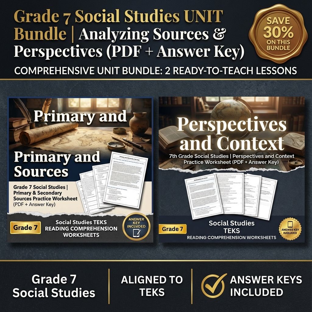 Grade 7 Social Studies Unit Bundle | Primary & Perspectives Practice — bundle cover