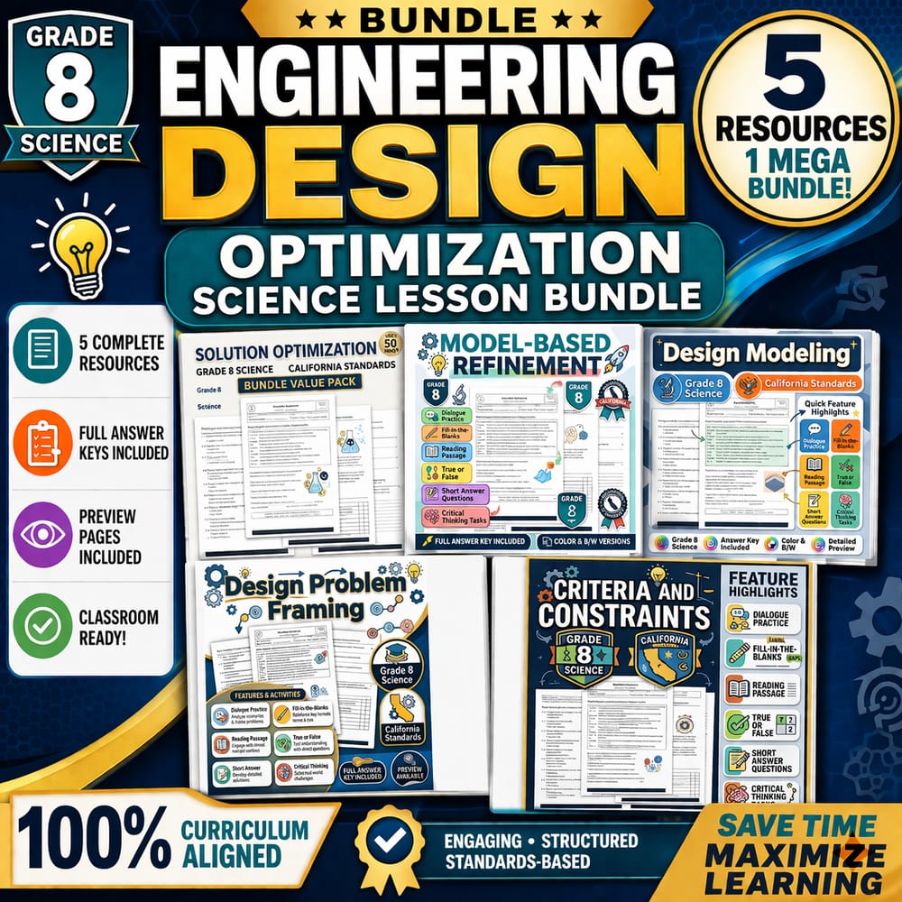 Grade 8 Engineering Design Optimization Science Lesson Bundle — bundle cover
