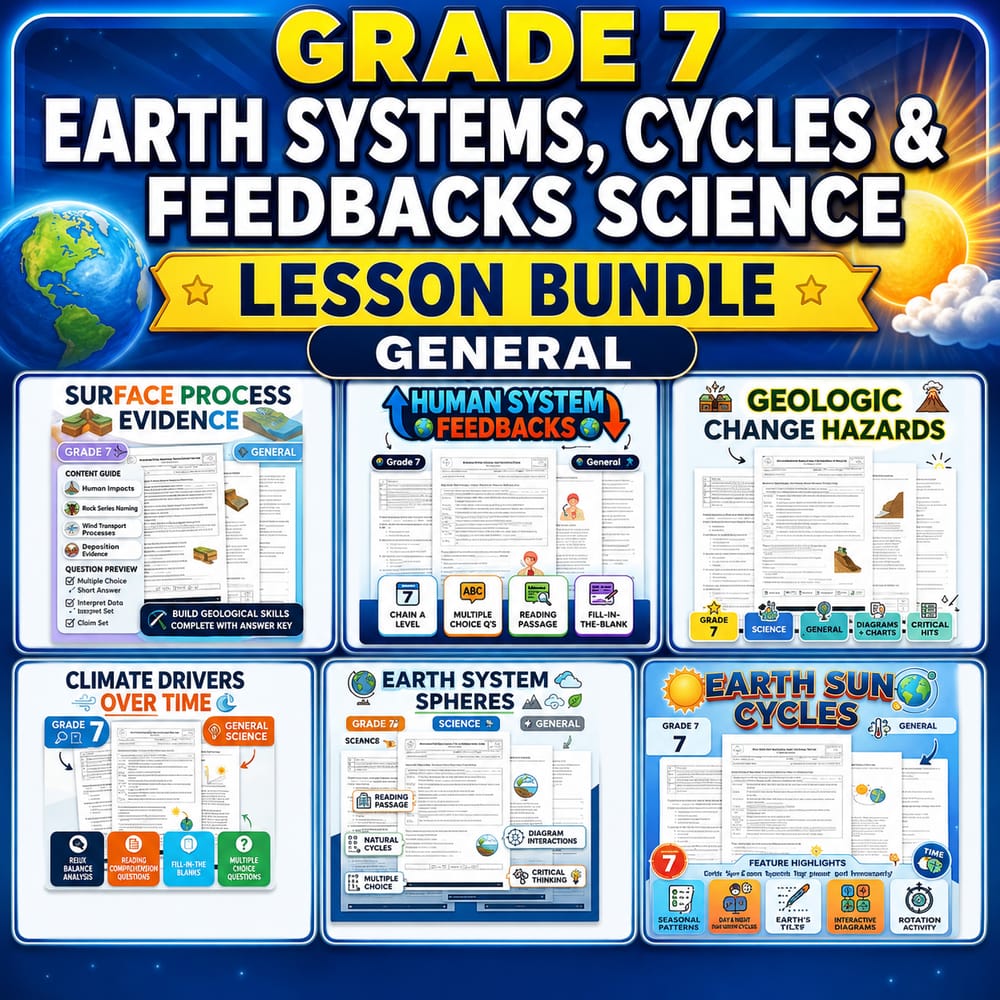 Grade 7 Earth Systems, Cycles & Feedbacks Science lesson bundle – General — bundle cover