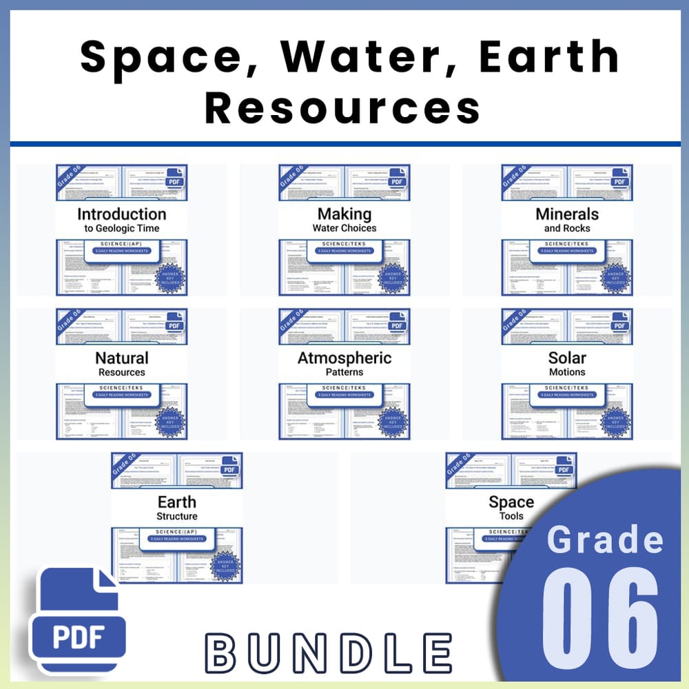 Grade 6 Science Lesson Bundle: Space, Water, Earth, and Resources TEKS — bundle cover