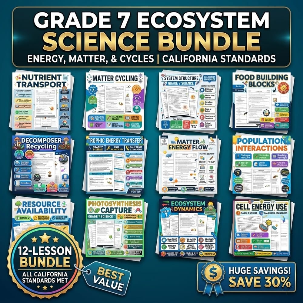 Grade 7 Ecosystem Energy & Matter Cycles Science Lesson Bundle — bundle cover