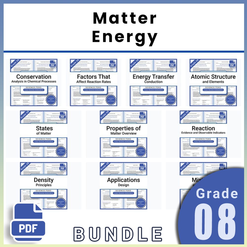 Grade 8 Science Lesson Group – TEKS-Aligned Daily Reading Worksheets Bundle — bundle cover