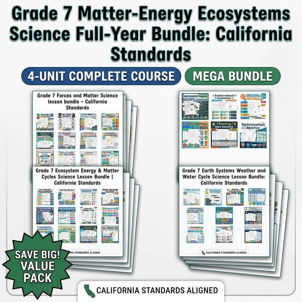 Grade 7 Matter-Energy Ecosystems Science Full-Year Bundle: California Standards — bundle cover