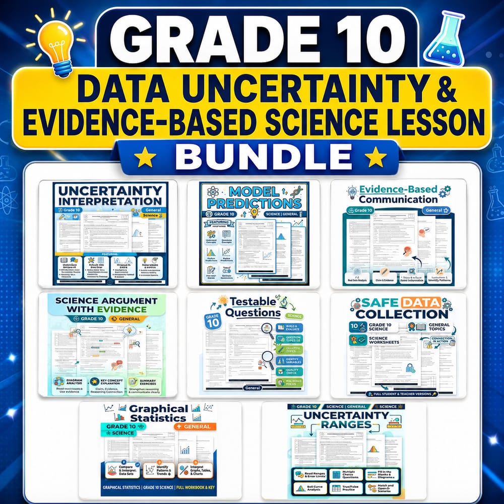 Grade 10 Data Uncertainty & Evidence-Based Science Lesson Bundle | General — bundle cover