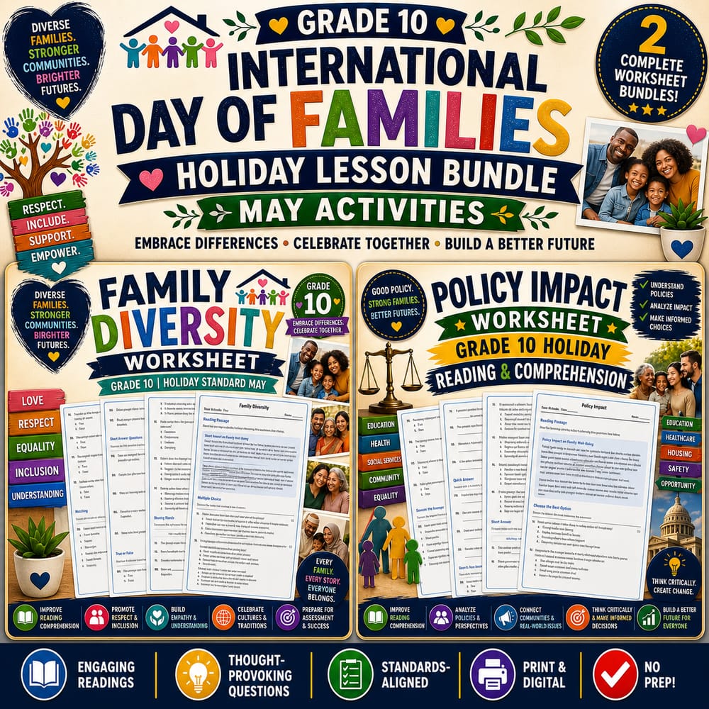 Grade 10 International Day of Families Holiday Lesson Bundle (May) — bundle cover
