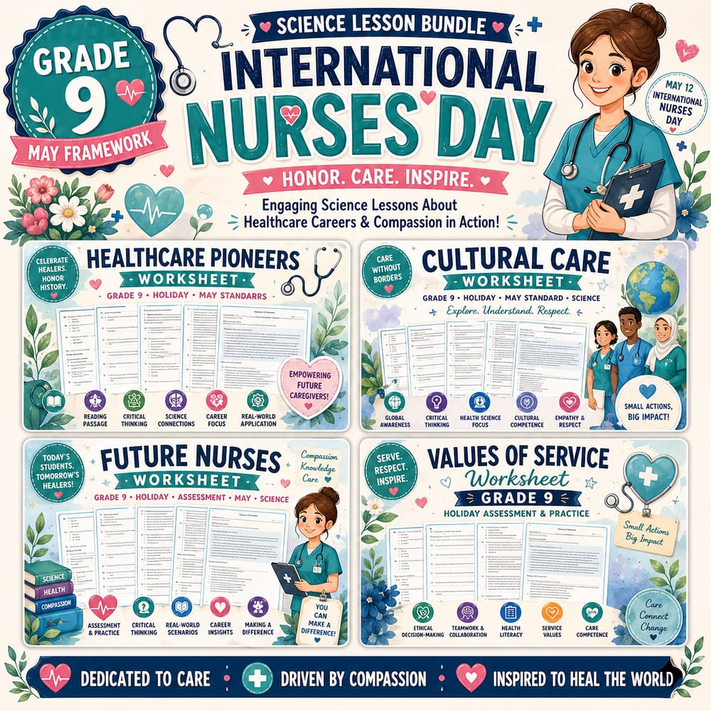 Grade 9: International Nurses Day | Healthcare Careers  lesson bundle: May — bundle cover