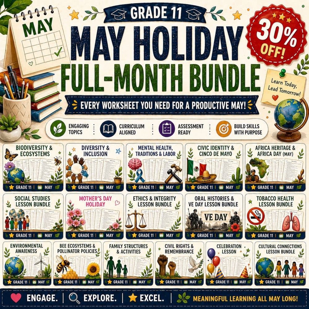 Grade 11 Holiday Science Full-Month Bundle Worksheets: May Framework — bundle cover