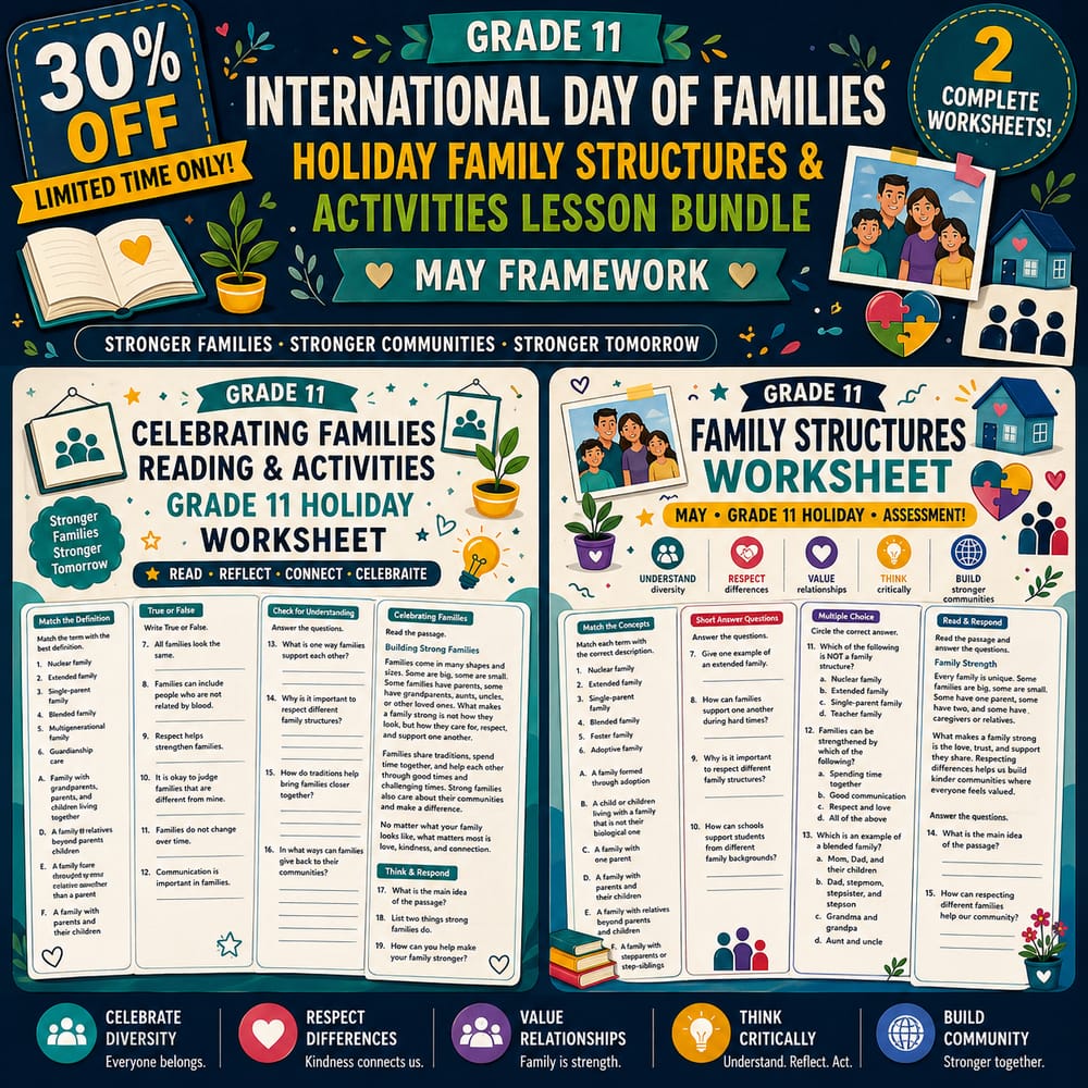 Grade 11 Holiday Family Structures and Activities Lesson Bundle | May Framework — bundle cover
