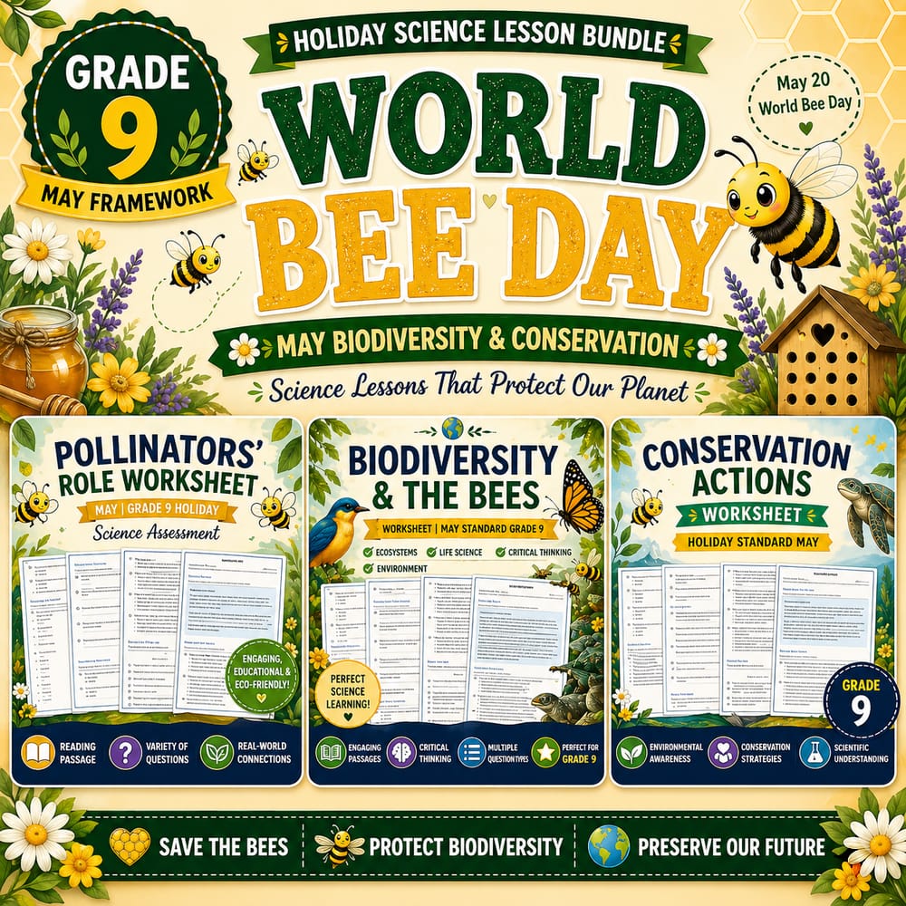 May Biodiversity & Conservation | World Bee Day : Grade 9 Holiday Lesson Bundle — bundle cover