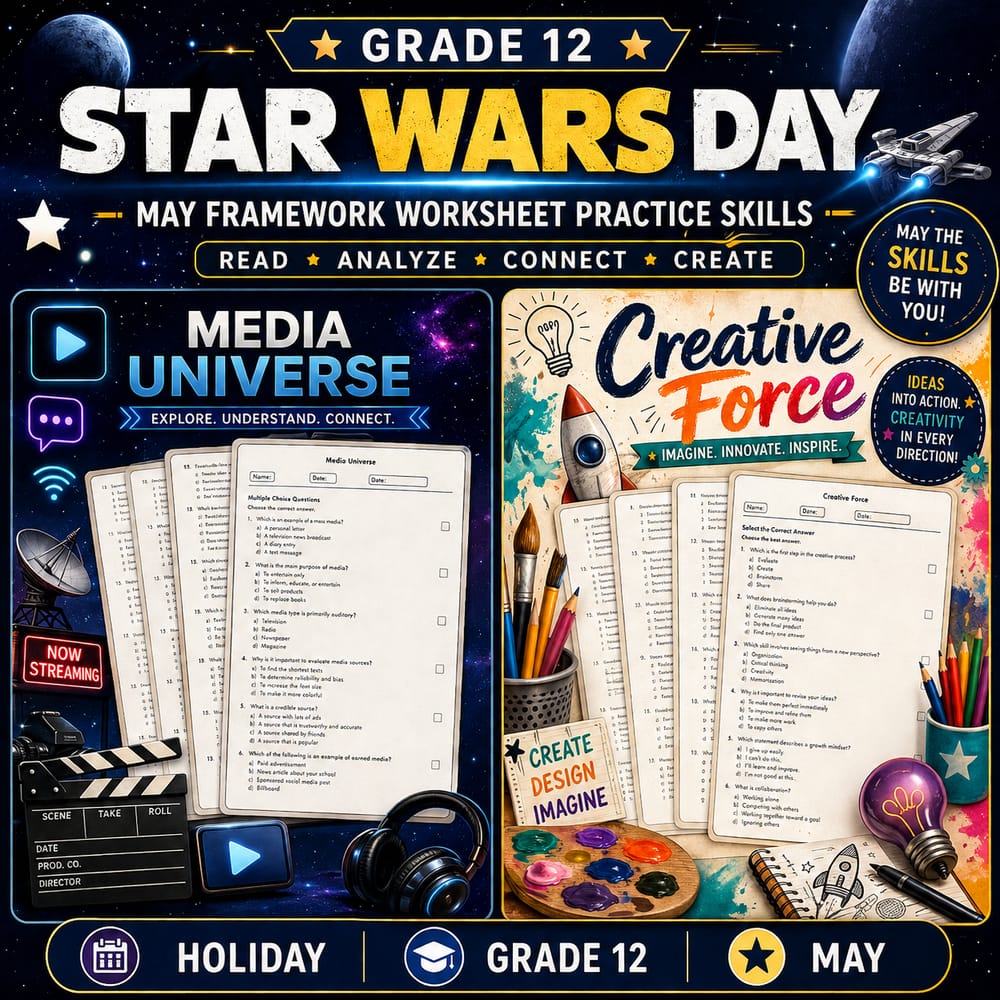 Grade 12 Holiday Lesson Bundle: Star Wars Day Worksheets — bundle cover