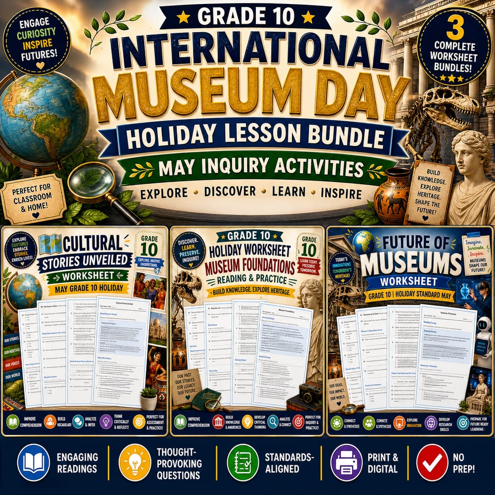 Grade 10 International Museum Day Holiday Lesson Bundle for May Inquiry — bundle cover