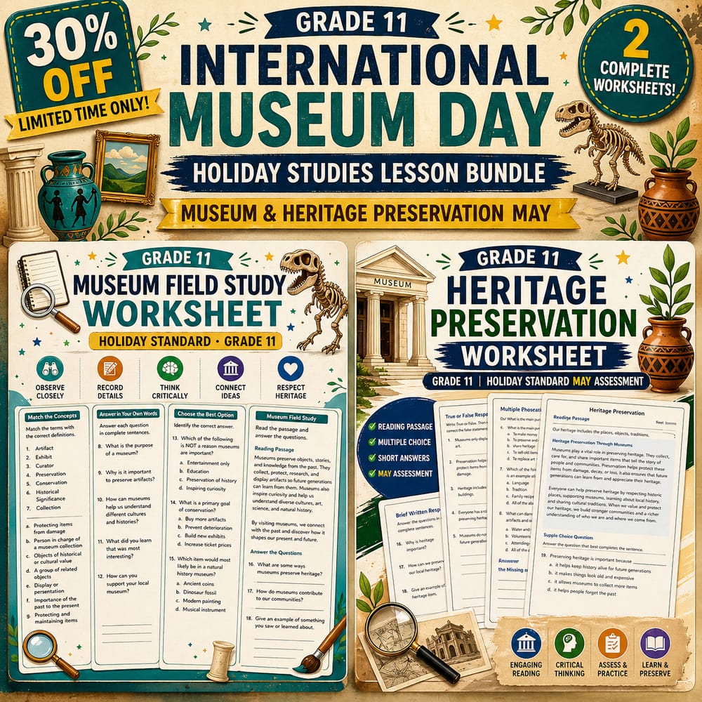 Grade 11 Holiday Studies Lesson Bundle: Museum & Heritage Preservation May — bundle cover