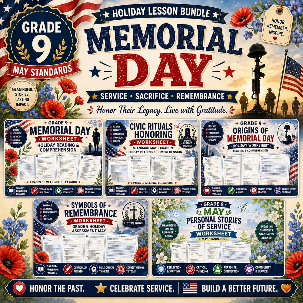 Grade 9 Holiday Service Stories and Remembrance Lesson Bundle (May Standards) — bundle cover