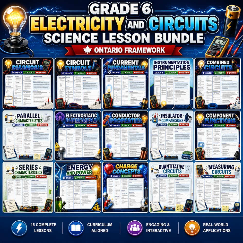 Grade 6 Electricity and Circuits Science lesson bundle: Ontario framework — bundle cover