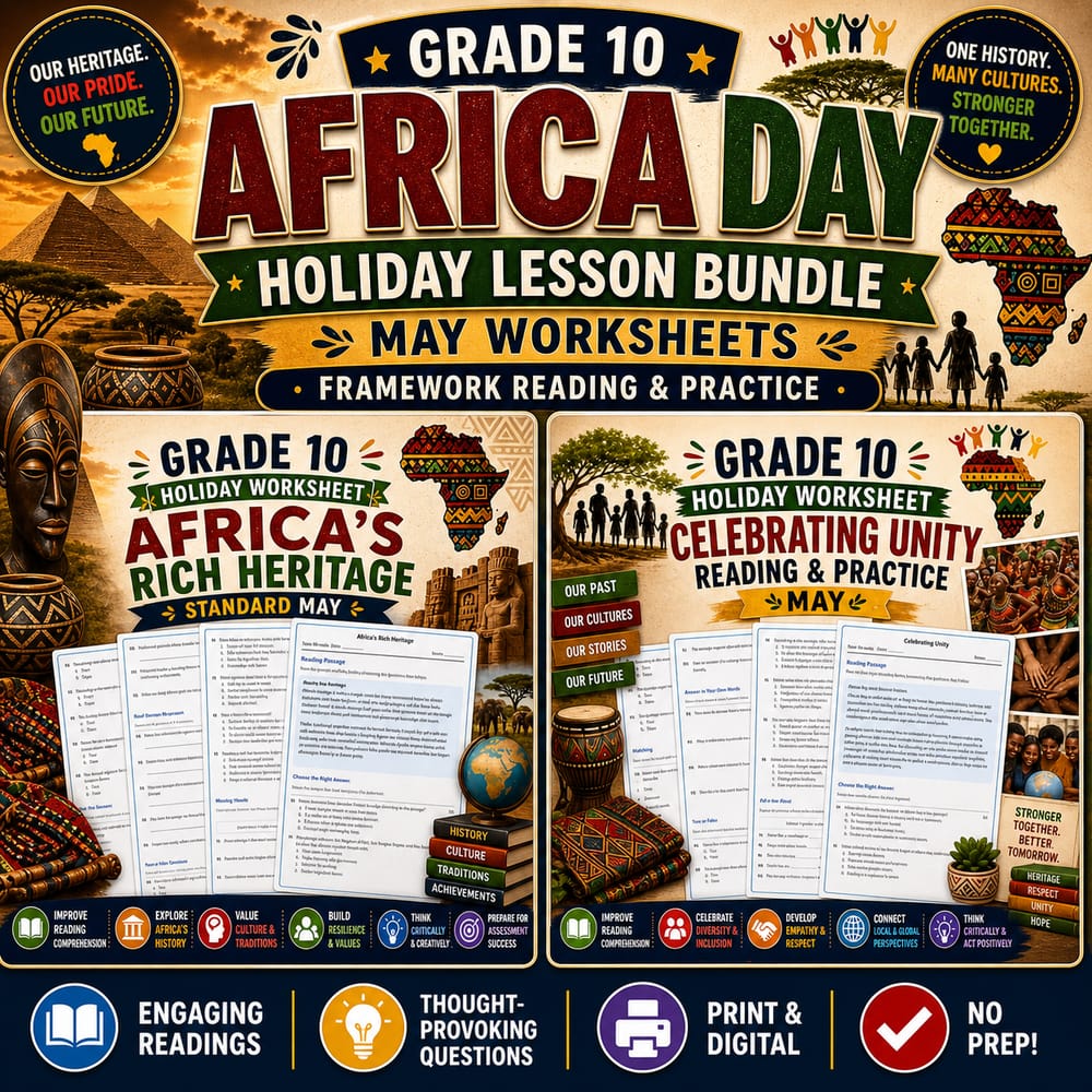 Grade 10 Africa Day Holiday Lesson Bundle for May Reading & Heritage — bundle cover