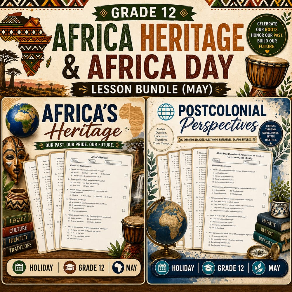 Grade 12 Holiday: Africa Heritage & Africa Day Lesson Bundle (May) — bundle cover