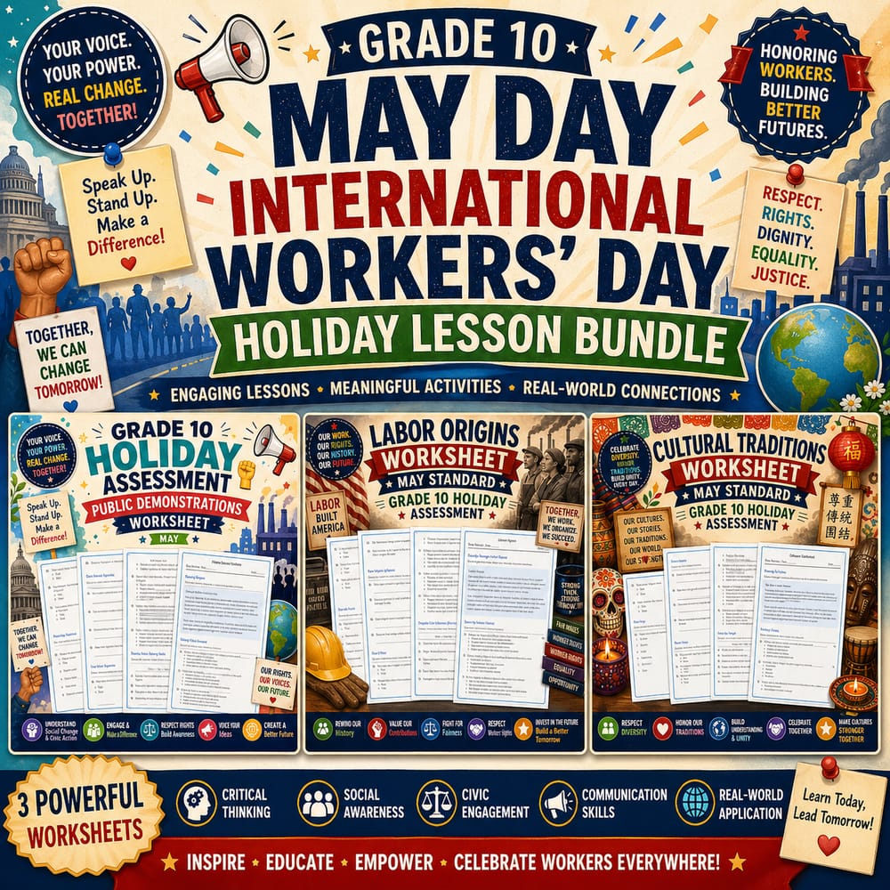 Grade 10 May Day International Workers' Day Holiday Lesson Bundle: May — bundle cover