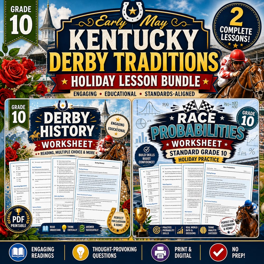 Grade 10 Early May Kentucky Derby Traditions Holiday Lesson Bundle (May) — bundle cover