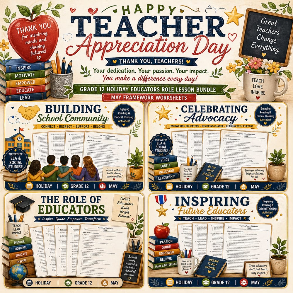 Grade 12 | Teacher Appreciation Day: Educators Role Lesson Bundle | May — bundle cover