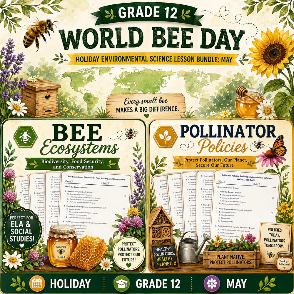 Grade 12 | World Bee Day: Environmental Science Lesson Bundle: May Framework — bundle cover