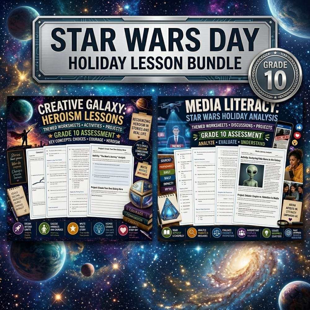 Grade 10 Star Wars Day Holiday Lesson Bundle: May Framework Worksheets — bundle cover