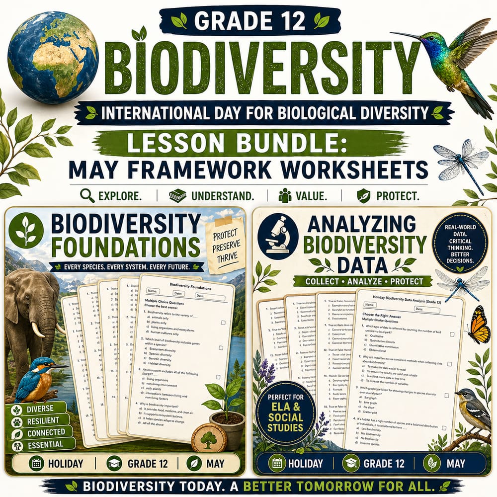 International Day for Biological Diversity Lesson Bundle: Grade 12 Holiday | May — bundle cover