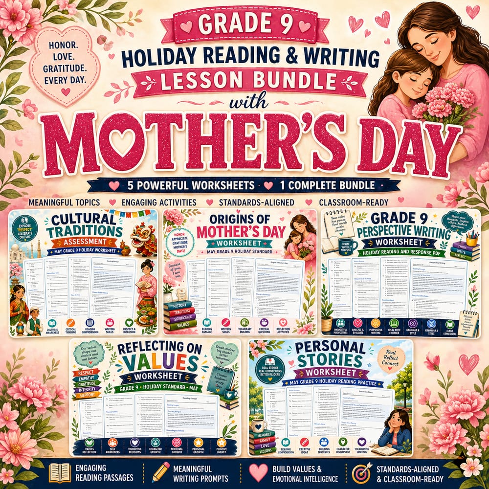 Mother's Day | Grade 9 Holiday Lesson Bundle | May Framework — bundle cover