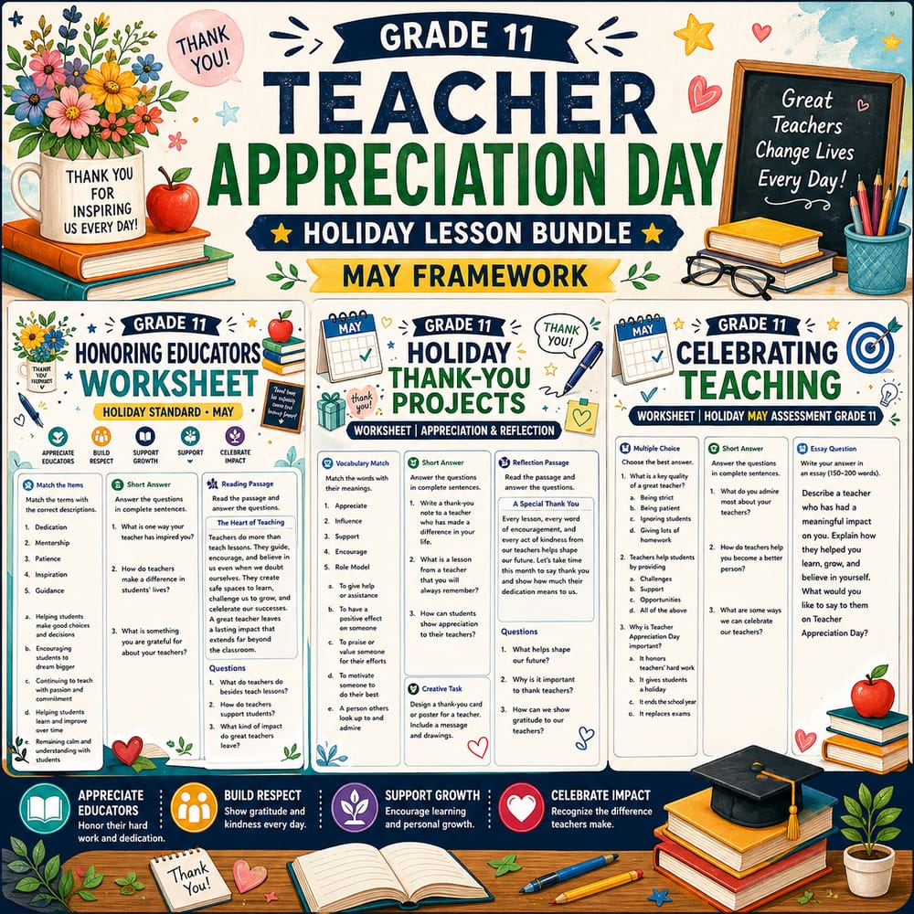 Grade 11 Holiday Lesson Bundle: Teacher Appreciation Day | May — bundle cover
