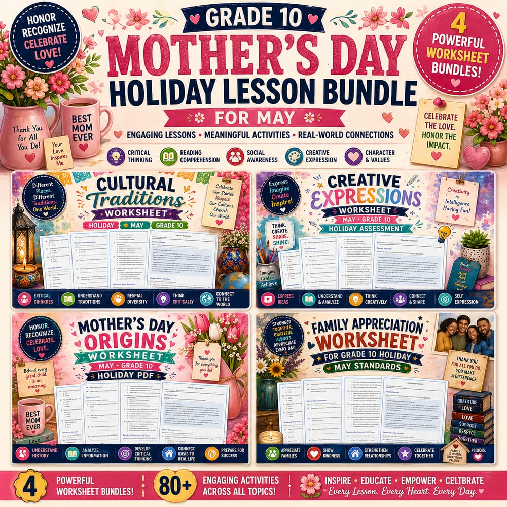 Grade 10 Mother's Day Holiday Lesson Bundle for May — bundle cover