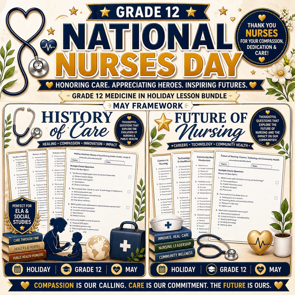 Grade 12 Medicine in Holiday Lesson Bundle: National Nurses Day | May Framework — bundle cover