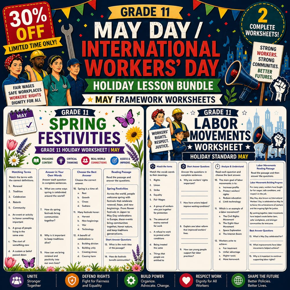Grade 11 Holiday Lesson Bundle - May Day / International Workers' Day — bundle cover