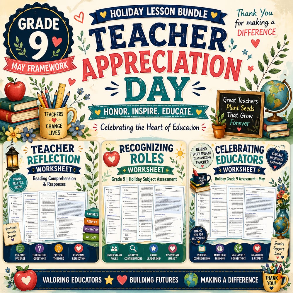 Grade 9 Lesson Bundle: Teacher Appreciation Day | Roles, Educators & Reflection — bundle cover