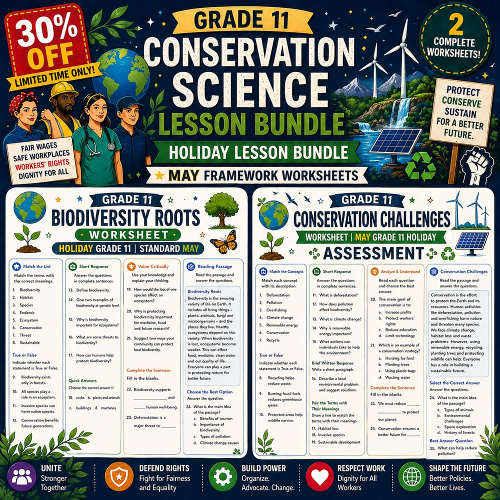 Grade 11 Holiday Conservation Science Lesson Bundle : Biological Diversity | May — bundle cover