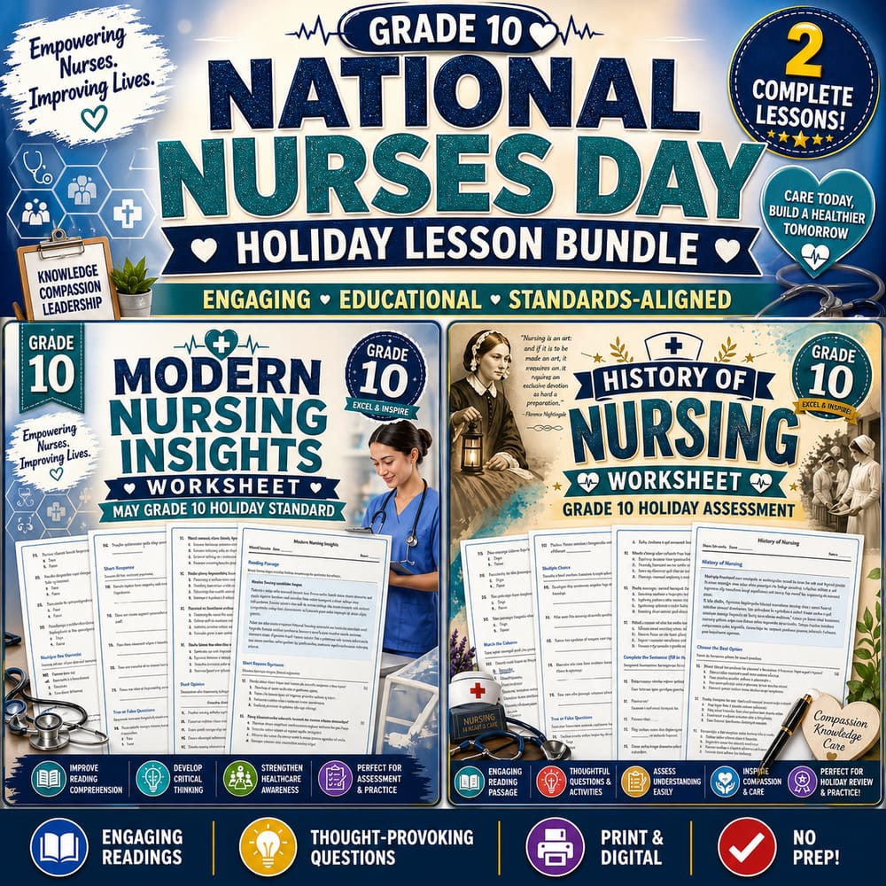 Grade 10 National Nurses Day Holiday Lesson Bundle for May Worksheets — bundle cover