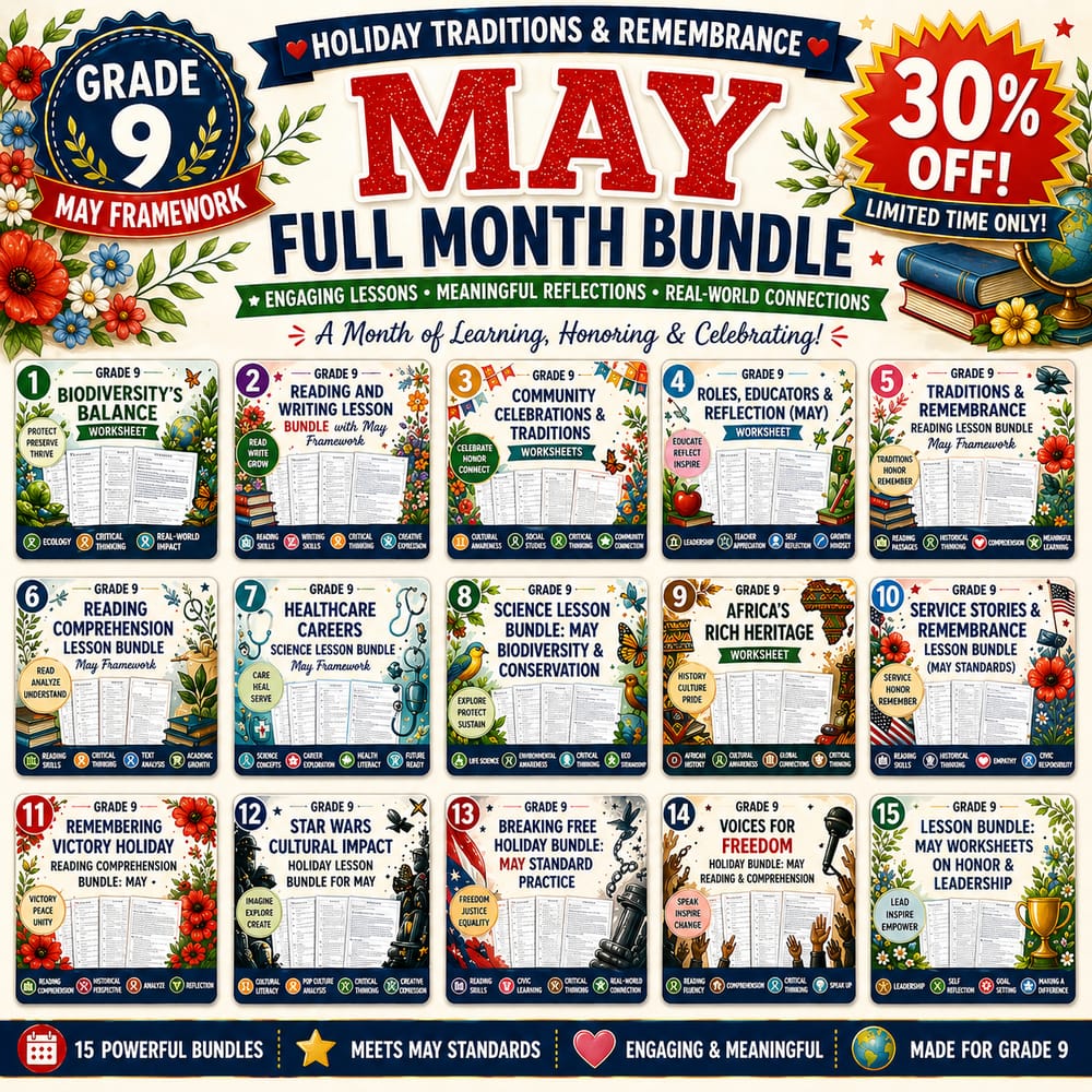 Grade 9 Holiday Traditions & Remembrance Full Month Bundle (May Framework) — bundle cover