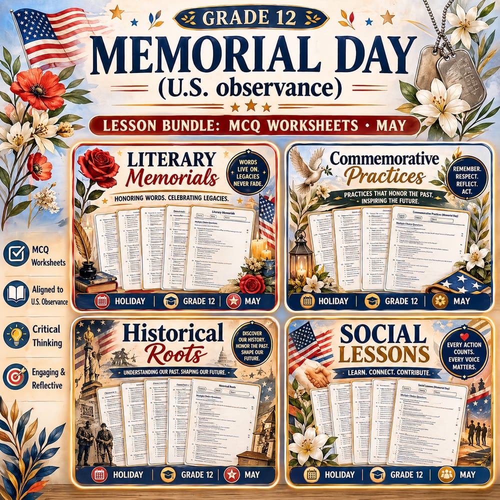 Grade 12 Holiday Social Studies Lesson Bundle: Memorial Day (U.S. observance) — bundle cover